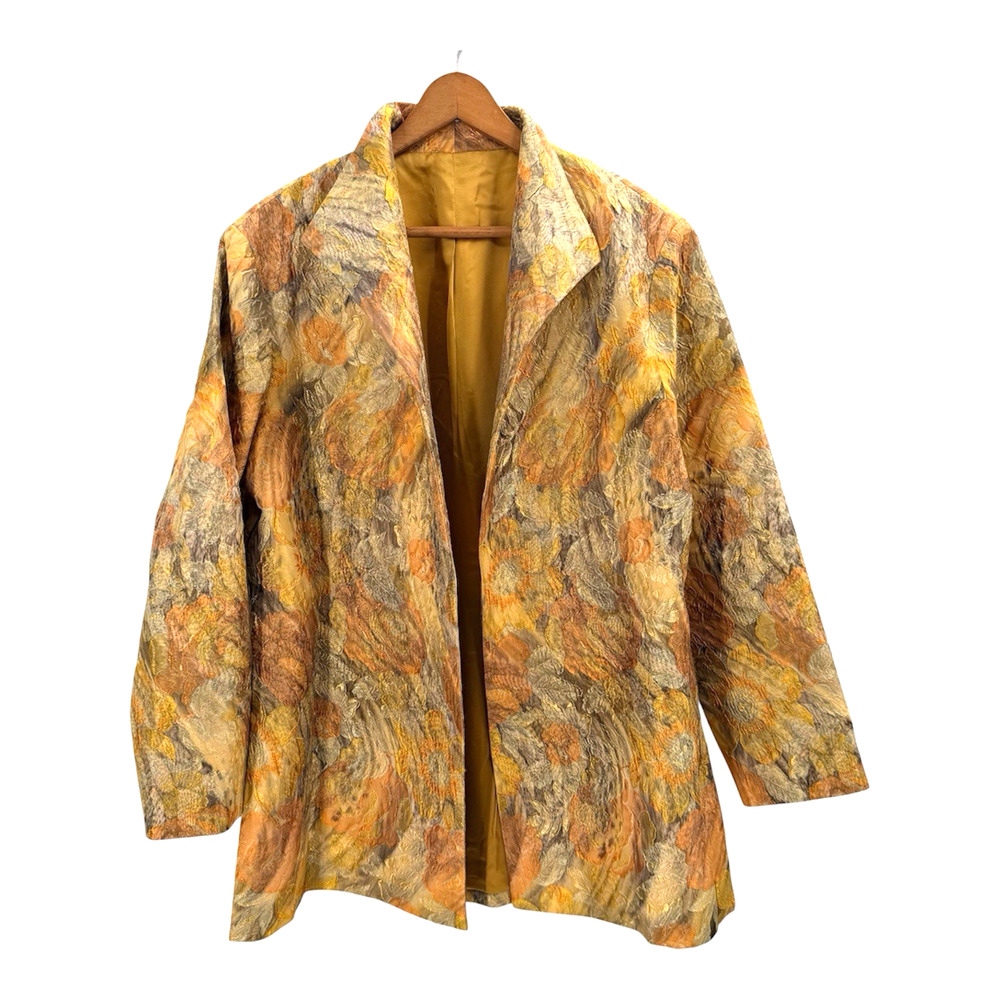 Vintage Custom Hand Made Silk Jacquard Floral Blazer Evening Jacket Womens 2X